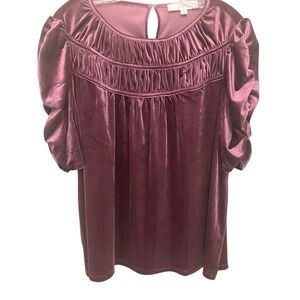 Purple Soft Velveteen Ruched Short Sleeve Renaissance Romantic Goth Loft‎ Top XL